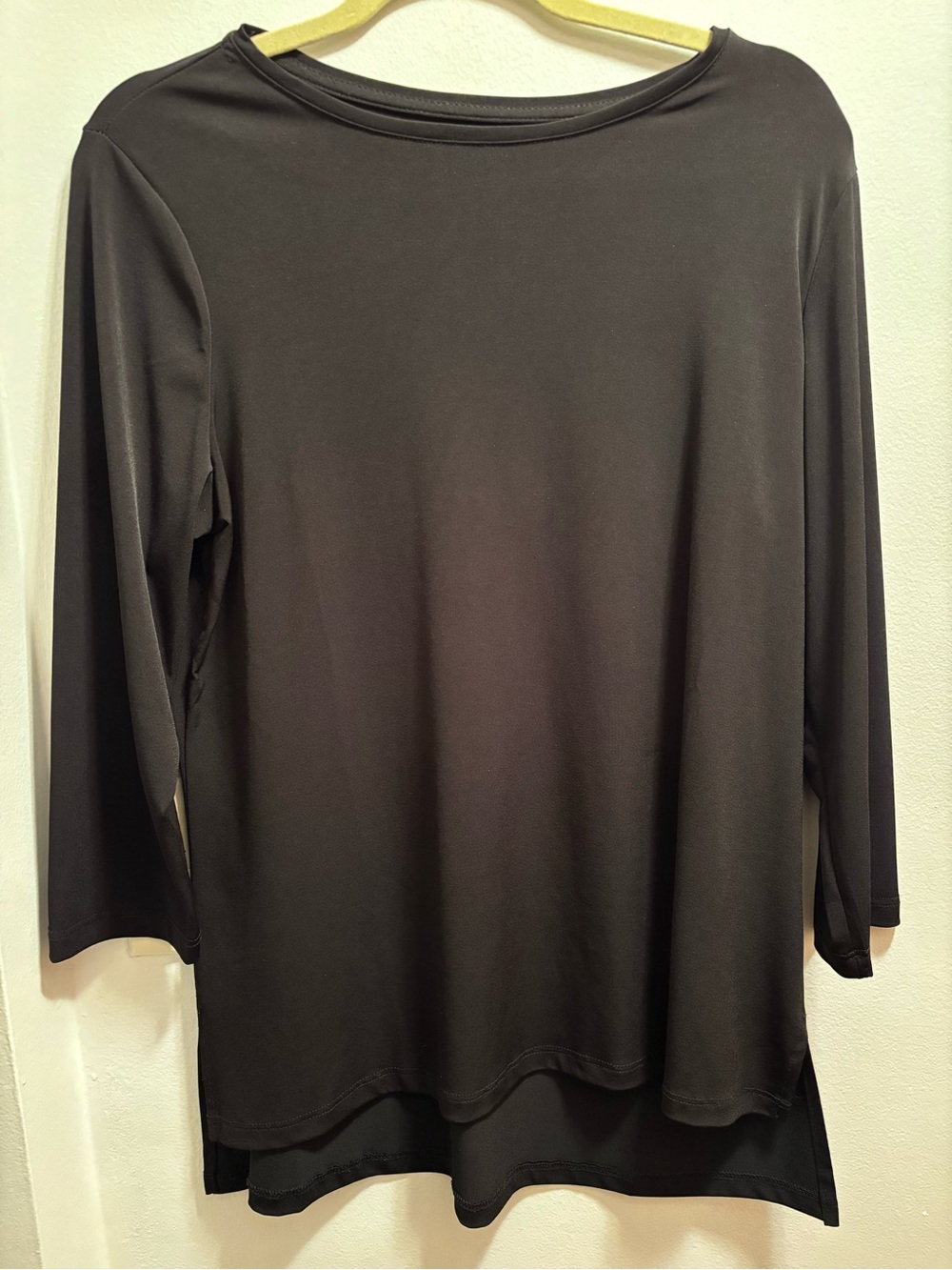 Susan Graver Black 3/4 Sleeve Boatneck Tunic Top